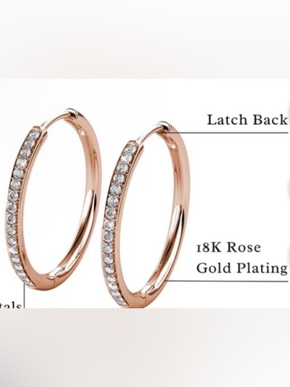 18k Rose Gold Plated Pave CZ Hoop Earrings for Women 20MM/.75 Inches - Picture 2 of 6